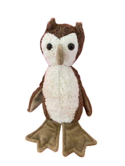 Eule als Bio-Kuscheltierchen 26 cm hoch aus Baumwolle, braun und weiß