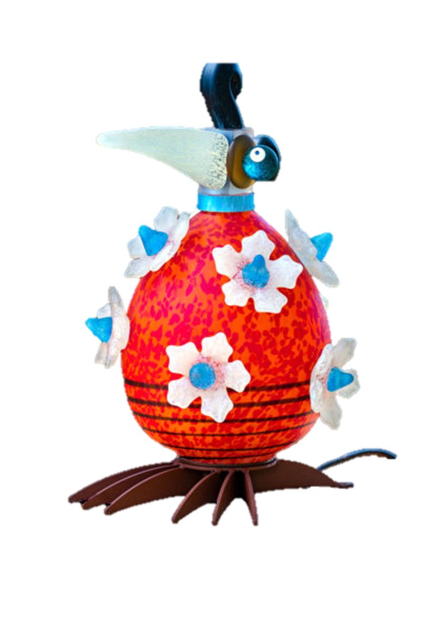 Borowski SCHRÄGER VOGEL Elvis, Outdoor Lichtobjekt, mundgeblasenes Glas, ca. 43 x 36 x 22 cm