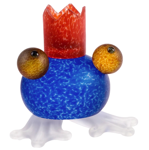Frosch Kerzenleuchter von Borowski, mundgeblasenes Glas, ca. 14 x 14 x 14cm, blaurote Krone