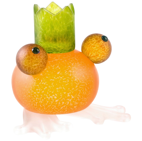 Frosch Kerzenleuchter von Borowski, mundgeblasenes Glas, ca. 14 x 14 x 14cm, orange, hellgrüne Krone