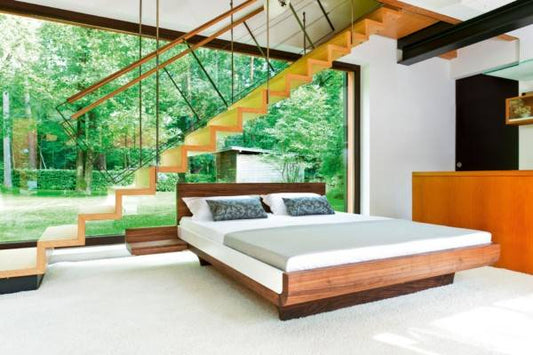 Bett MOON 160 x 200 cm in amerik. Nussbaum mit Kopfteil - Ausstellungsstück