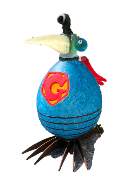 Borowski SCHRÄGER VOGEL Supergonzo, Outdoor Lichtobjekt, mundgeblasenes Glas, ca. 43 x 36 x 22 cm