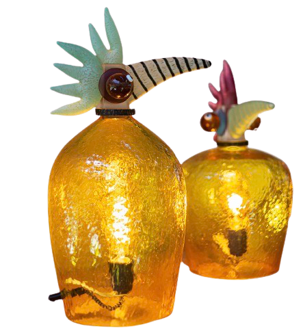 Borowski YOKO und IGGY Tischleuchte, mundgeblasenes Glas, bernsteinfarben
