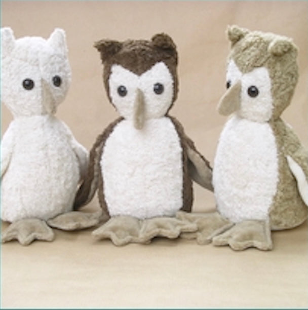 Eule als Bio-Kuscheltierchen 26 cm hoch aus Baumwolle, beige, weiß und braun