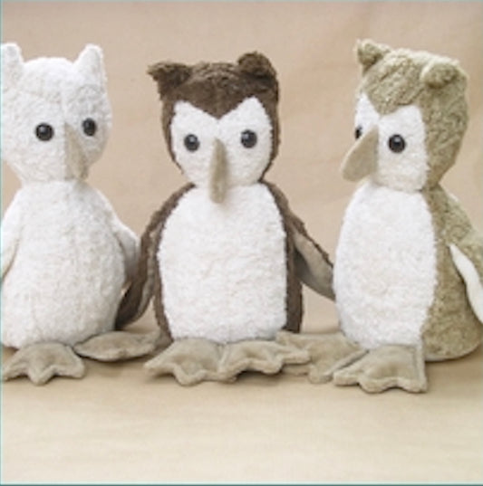 Eule als Bio-Kuscheltierchen 26 cm hoch aus Baumwolle, beige, weiß und braun