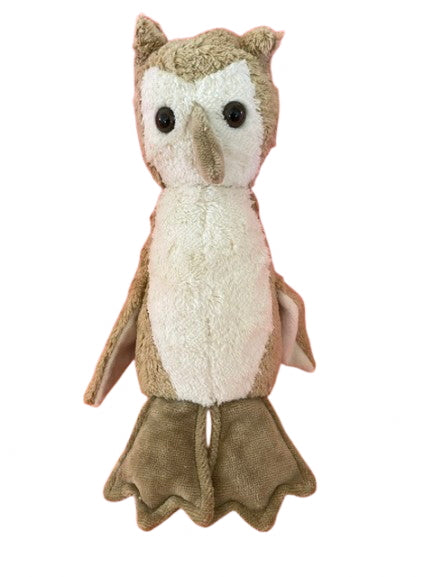 Eule als Bio-Kuscheltierchen 26 cm hoch aus Baumwolle, beige und weiß