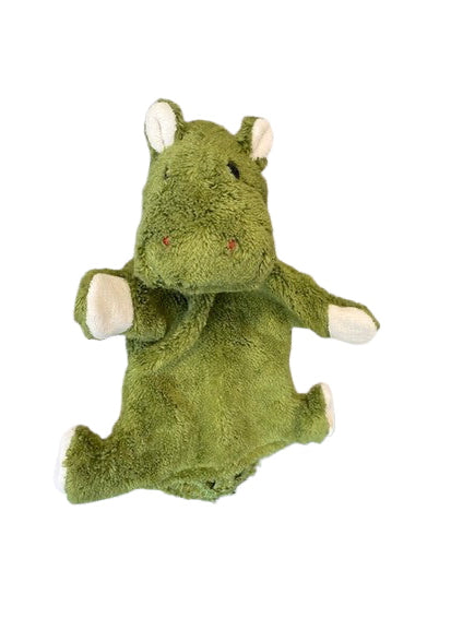 Die grüne Handpuppe Nilpferd HIPPO von Kallisto. Aus BioBaumwolle.