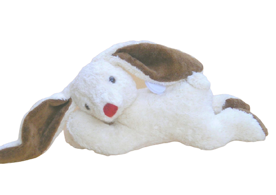 Kallisto Hase, liegend- Spieluhr, weiß mit braune Ohren, 29 cm