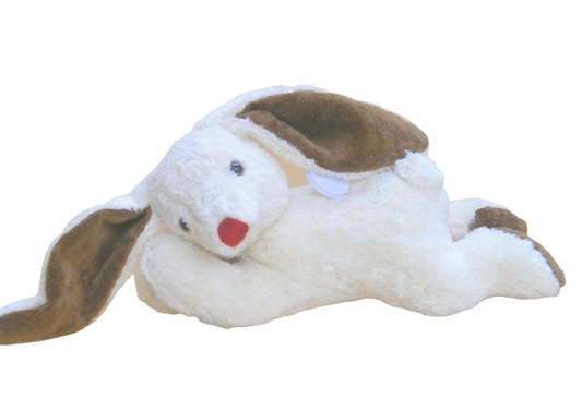 Kallisto Hase, liegend- Spieluhr, weiß mit braune Ohren, 29 cm