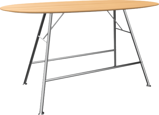 Akio Steel- High, Ovaltisch mit Stahlrohrgestell verchromt, von Girsberger, massiv Eiche