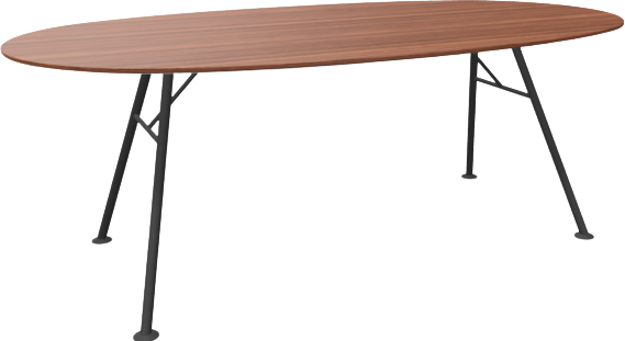 Akio Steel Ovaltisch mit Stahlrohrgestell, schwarz pulverbeschichtet, von Girsberger, massiv Amerikanischer Nussbaum