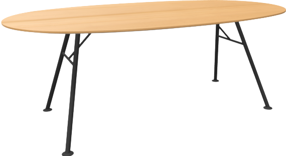 Akio Steel Ovaltisch mit Stahlrohrgestell, schwarz pulverbeschichtet, von Girsberger, massiv Eiche