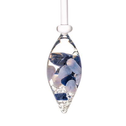 Vitajuwel Balance EDELSTEINPHIOLE aus Borosilikatglas, Länge ca. 35cm., Durchmesser ca. 5cm, mit Edelsteinen: Bergkristall, Chalcedon, Sodalith